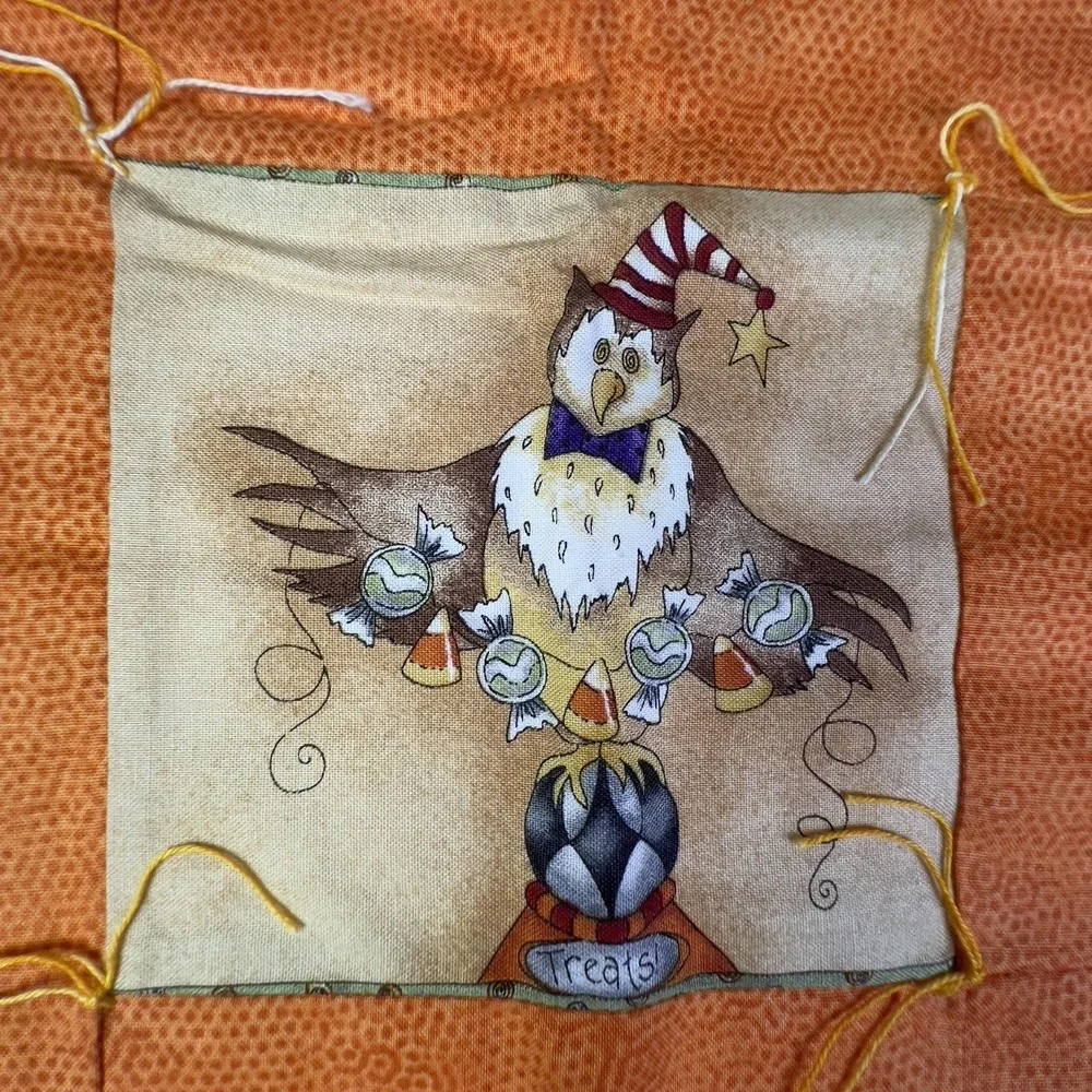 Handmade Halloween Patchwork Quilt Kids‎ 47x38.5 Candy Corn Cat Tote Bag Set